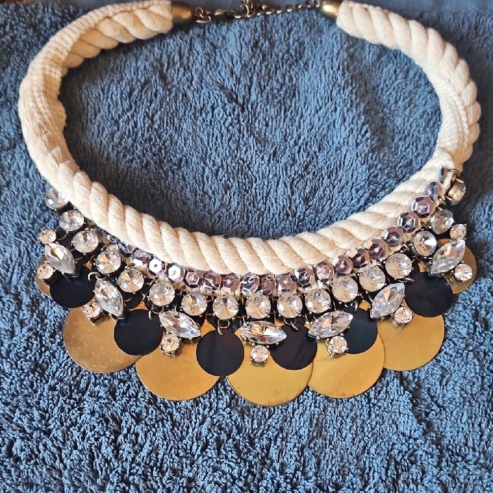 Anthropologie Elegant Gold and Navy Statement Necklace
